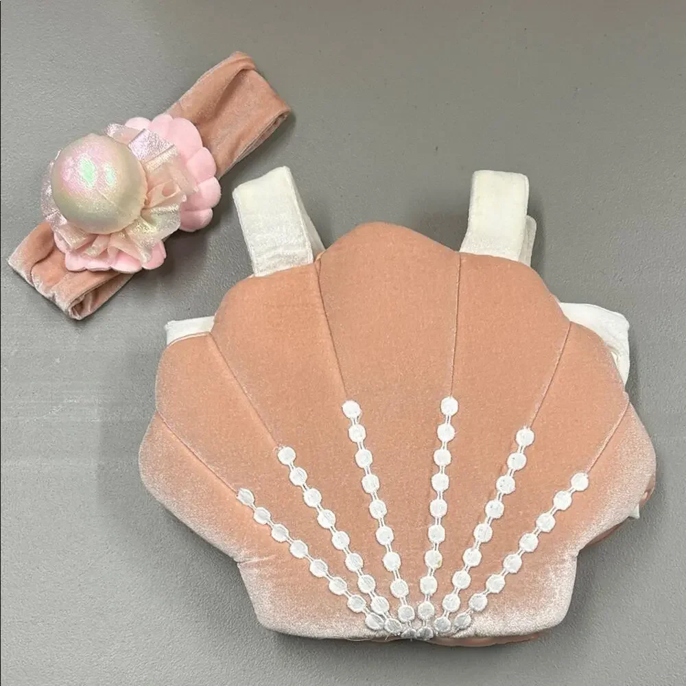 Pottery Barn Kids Baby Royal Pearl Blush Pink Bodysuit & Headband 6-12 Month NWT